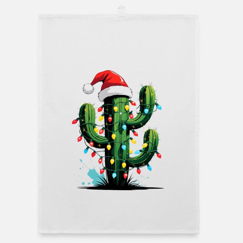 Cactus Christmas with lights Organic dish towel