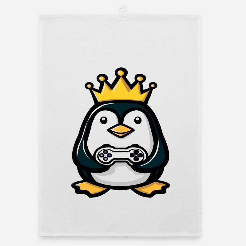 Penguin with gaming controller and crown Organic dish towel
