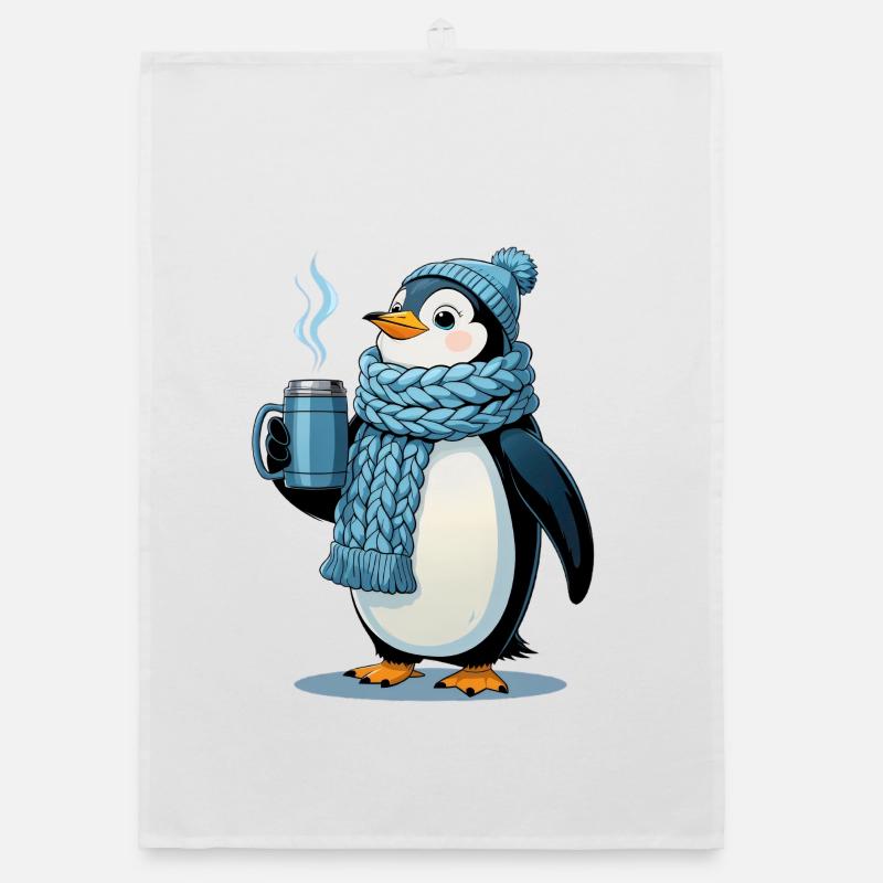 Cuddly penguin with blue scarf Organic dish towel