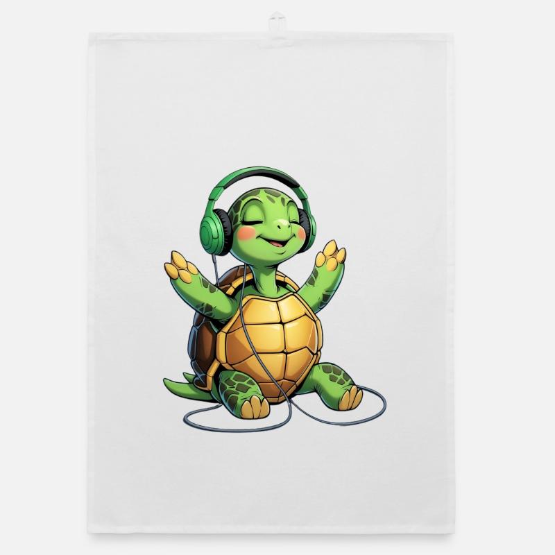 Musikturtle mit Kopfhörern Organic Geschirrtuch