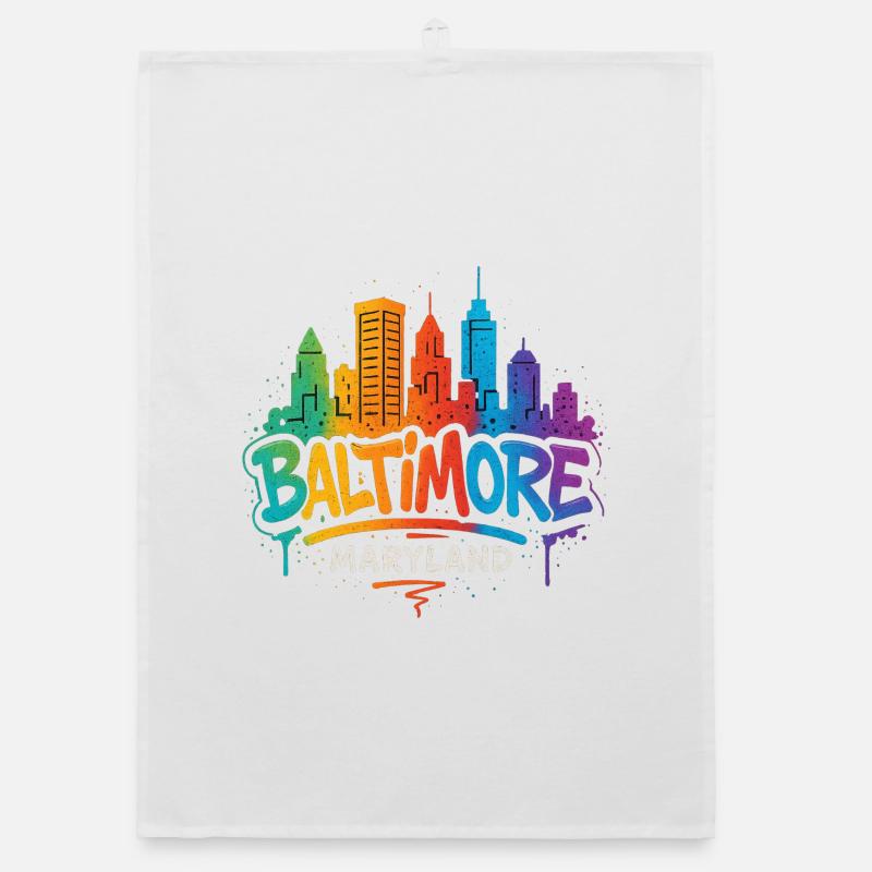 Baltimore Skyline Graffiti Organic dish towel