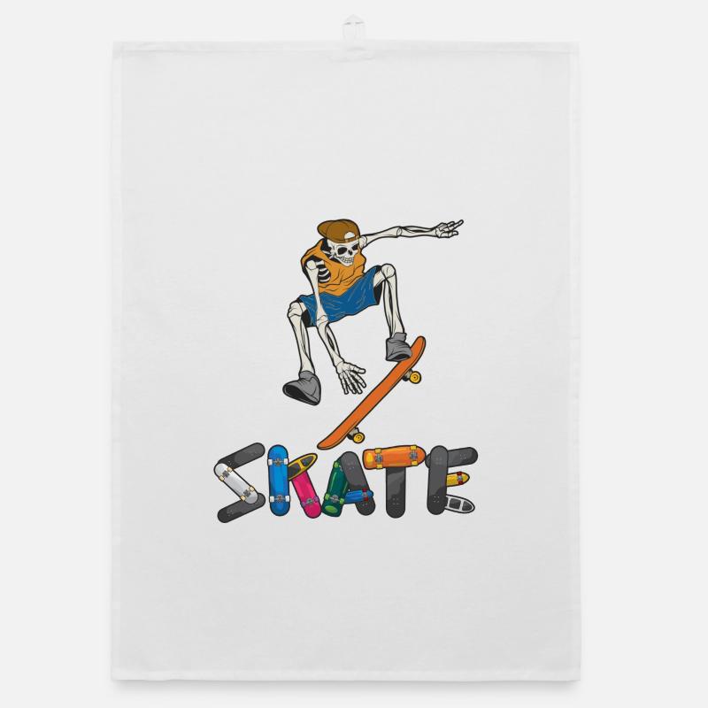 Colored Skeleton Skateboarder Skate Exercise Design Organic dish towel