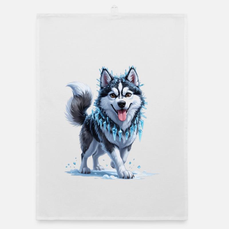 Eis Husky mit Eiskristallkette Organic Geschirrtuch