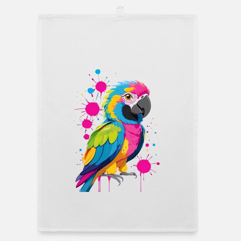 Explosion de couleurs Imprimé perroquet Torchon bio