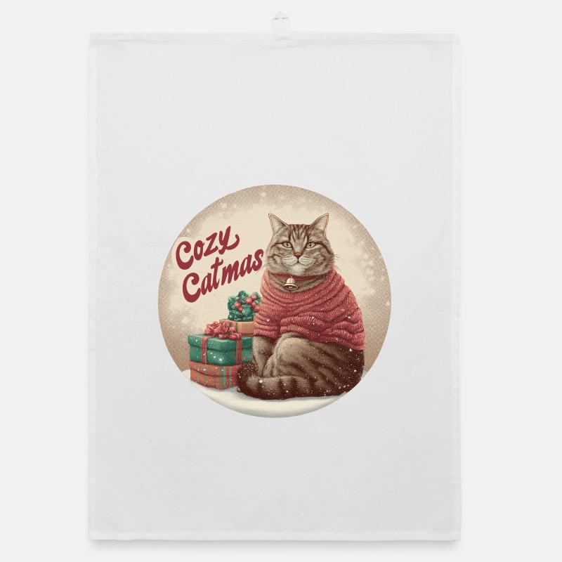 Chemise de chat de Noël Cozy Tabby en pull de Père Noël Torchon bio