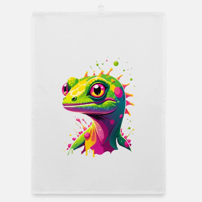 Bunte Echse Neon-Splash - Organic Geschirrtuch - Weiß