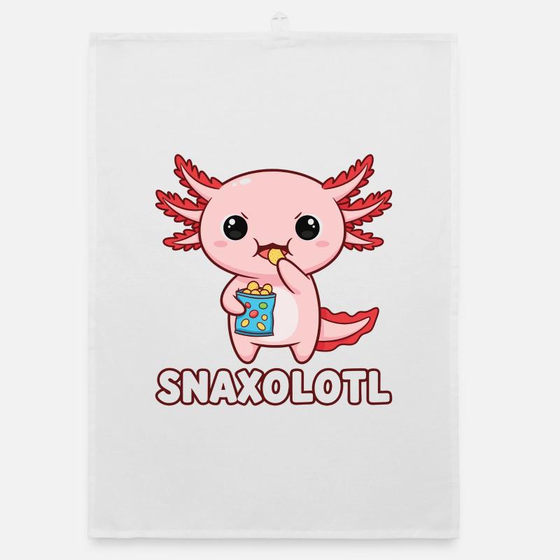 Mignon axolotl rose mangeant des chips Torchon bio