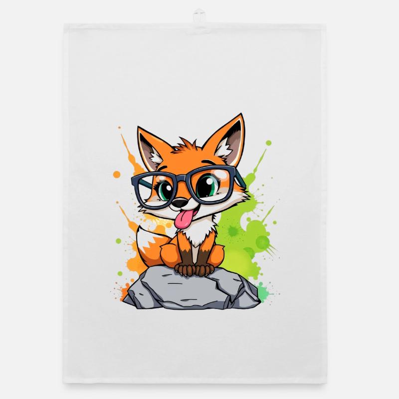 Brillenfuchs auf Stein Organic Geschirrtuch