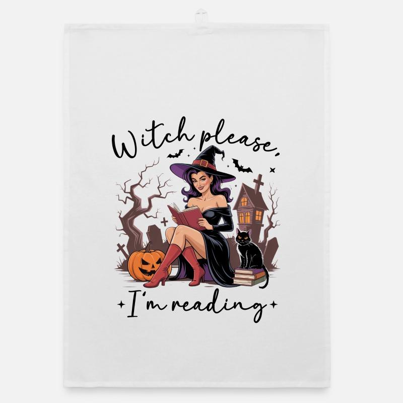 Witch Reading by Pumpkin Night Organic dish towel