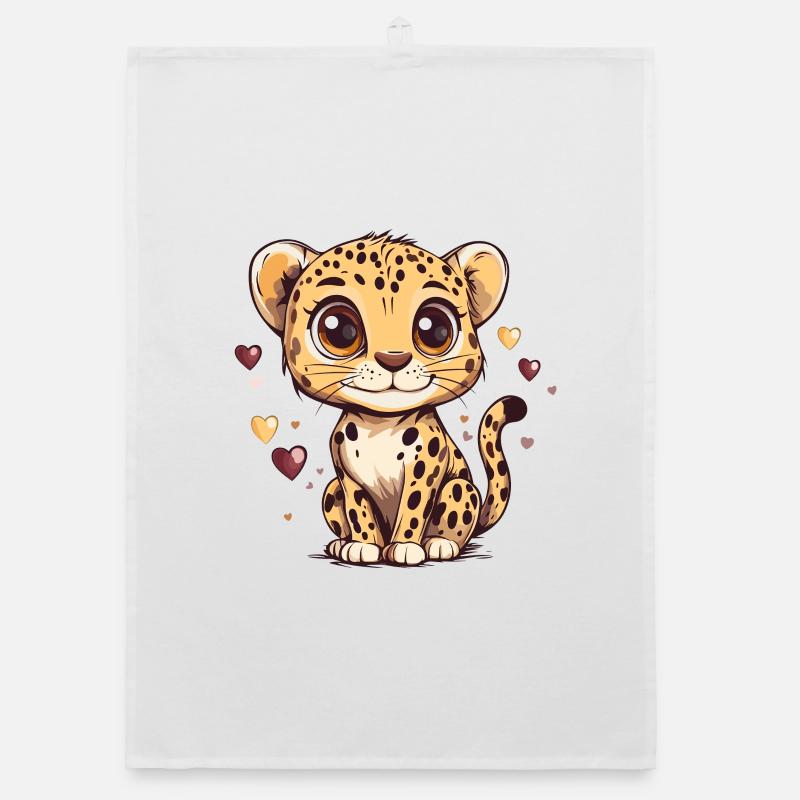 Cute leopard boy heart design Organic dish towel