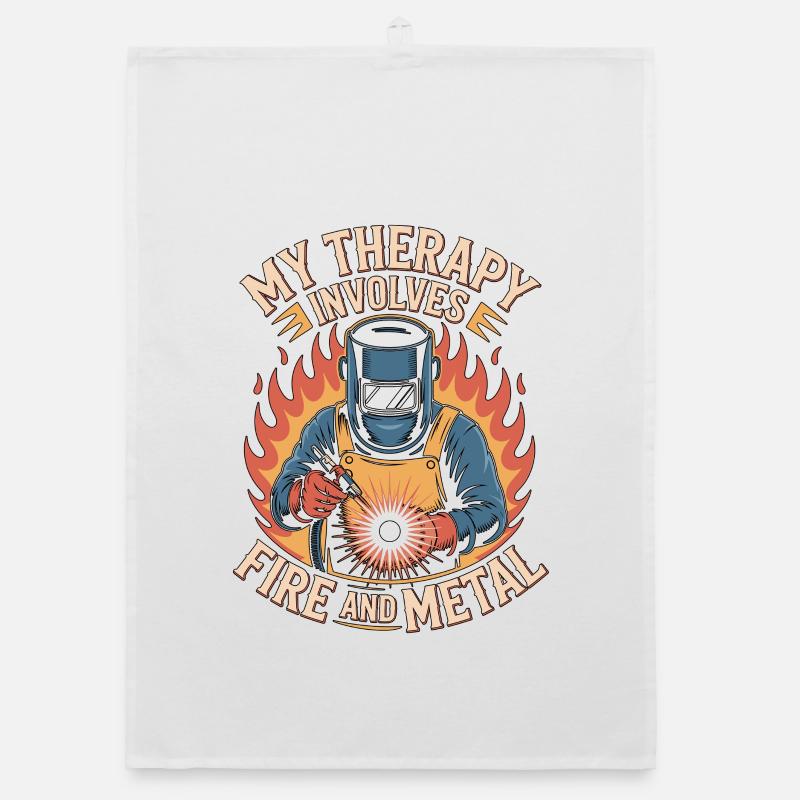 Welder My Therapy Involves Fire Mechanic Workshop Organic Geschirrtuch