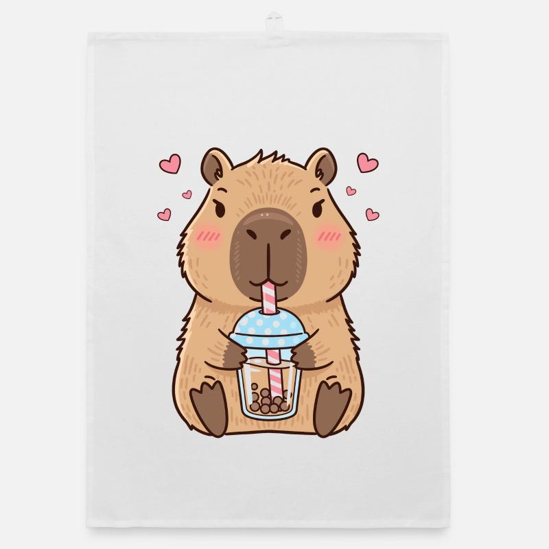 Capybara Bubble Tee Kawaii - Organic Geschirrtuch - Weiß