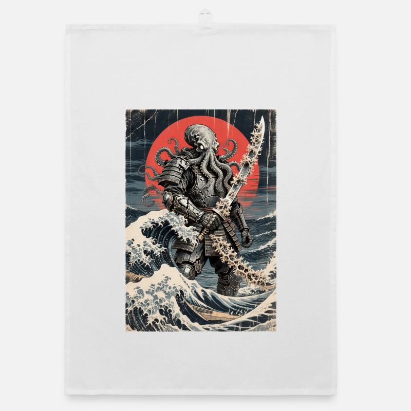 Samurai Octopus Tentacle Monster Japanese Ukiyo-e Organic dish towel
