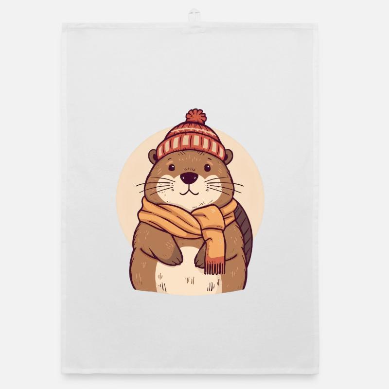 Winter Bieber with scarf and hat Organic dish towel