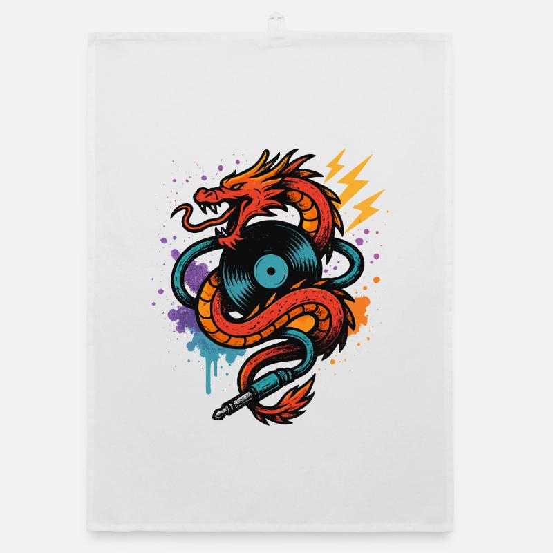 Music Dragon with Vinyl Record Flash and Jack Organic dish towel