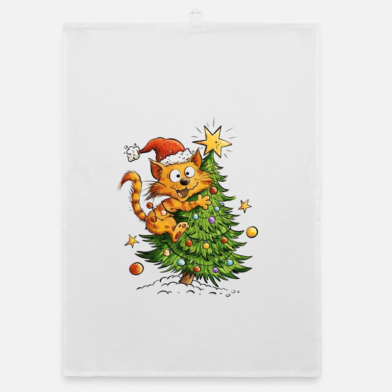 Chat de Noël dans le sapin de Noël Chat de Noël Torchon bio