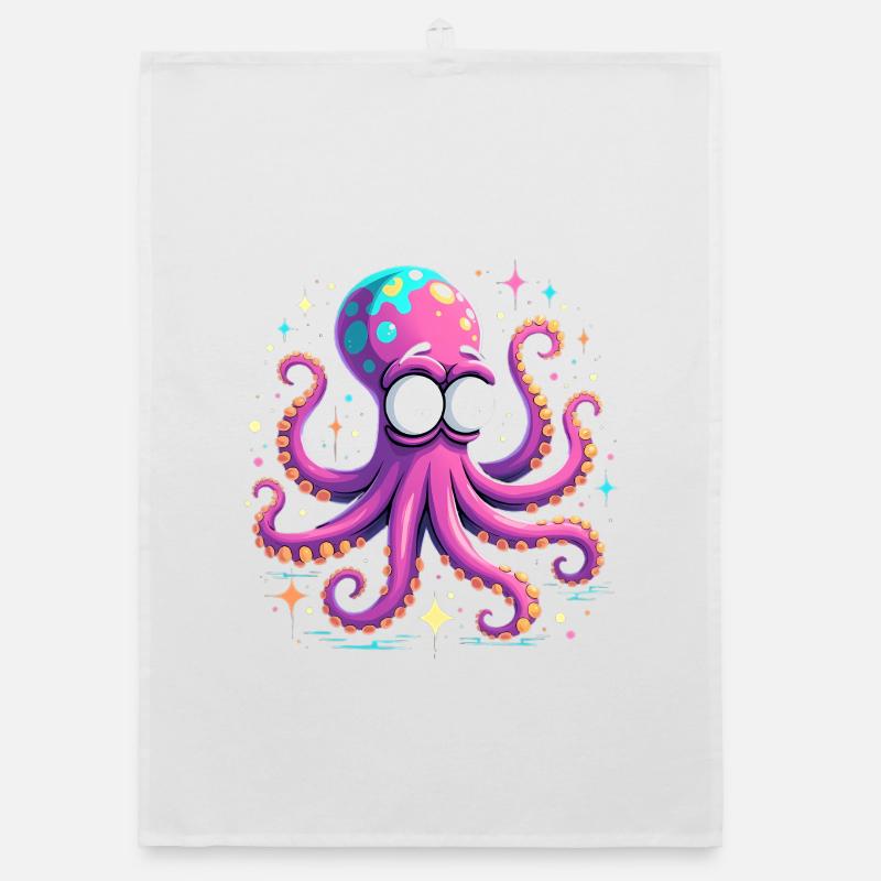 Neon Oktopus Farbexplosion - Organic Geschirrtuch - Weiß