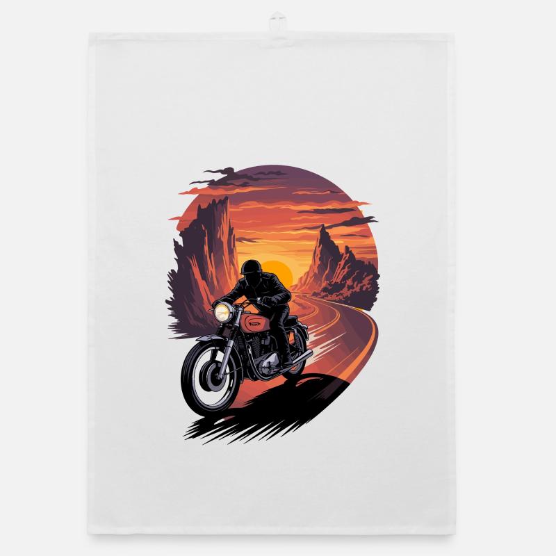 Motorcyclist before sunset on open Organic dish towel