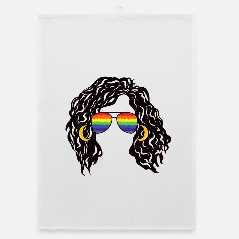 Regenbogenschattierungen Lockiges Afro-Mädchen-Haar Pride Retro Organic Geschirrtuch