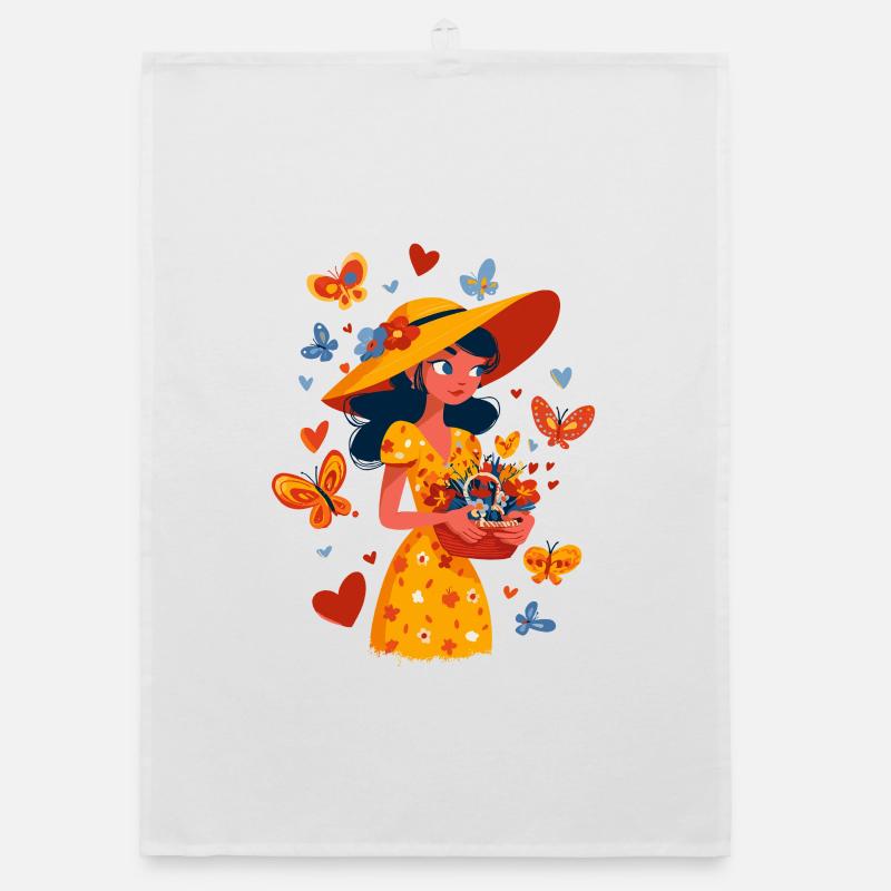 Fée du printemps avec panier de fleurs Torchon bio