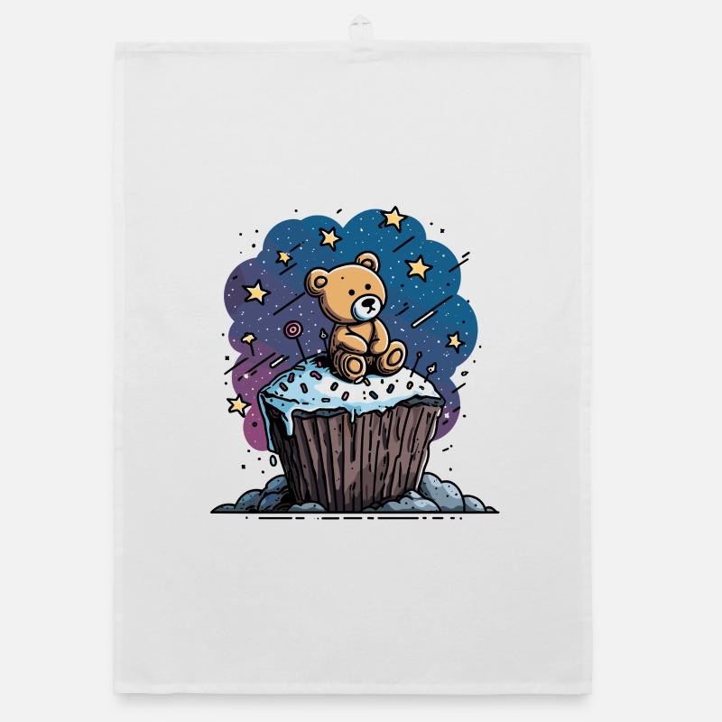 Ourson câlin sur un cupcake dans l’espace Torchon bio