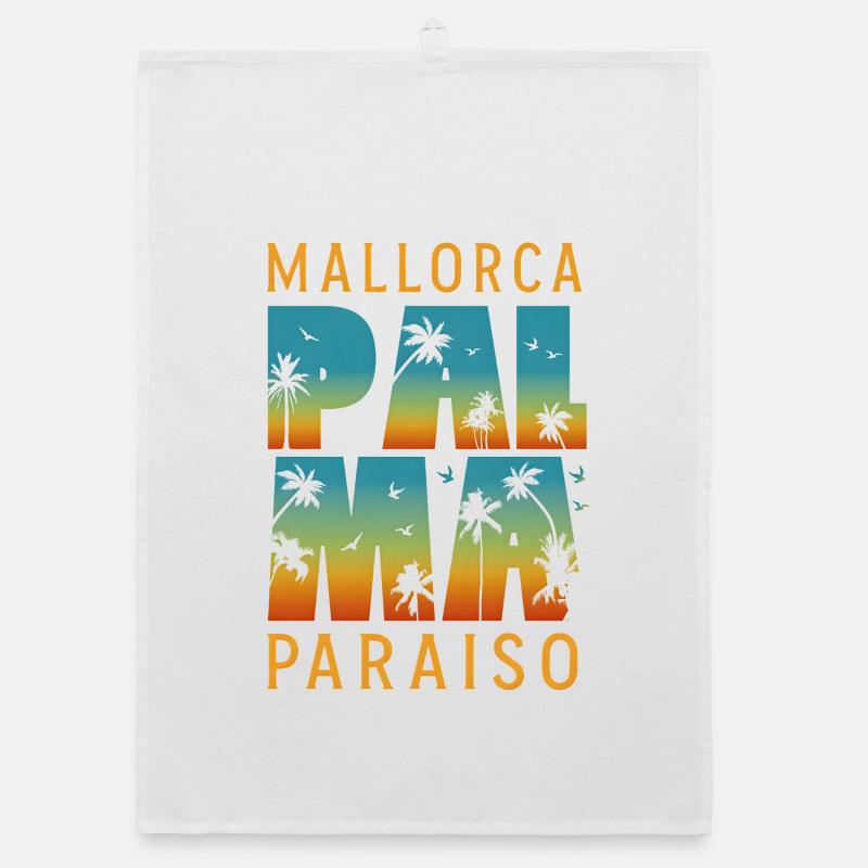 Palma Mallorca Paraiso Sunset Palm Trees Retro Organic dish towel