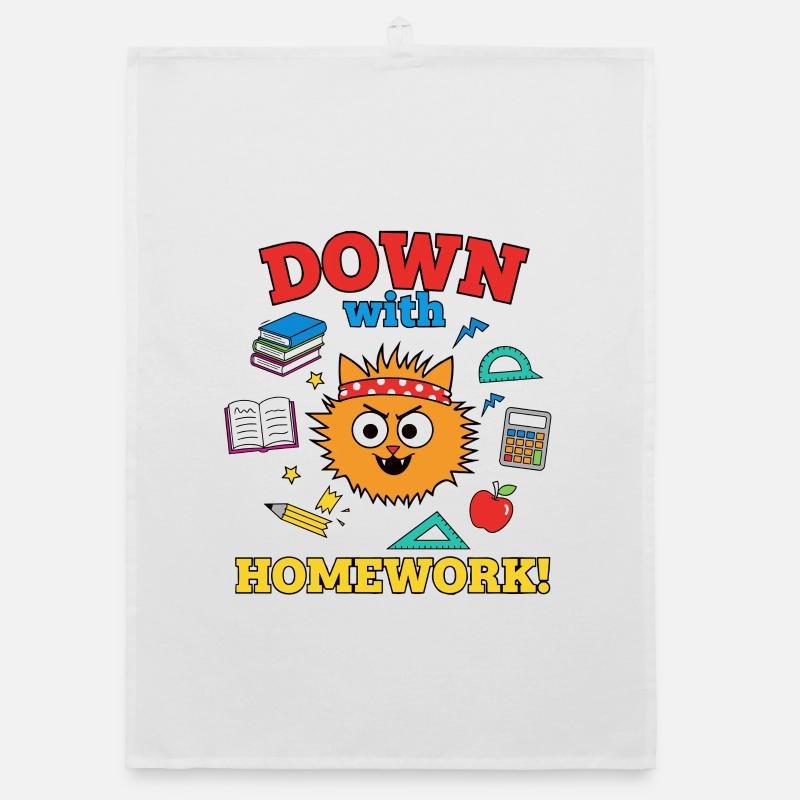 Down with Homework Rebellious School Cat Student Organic dish towel