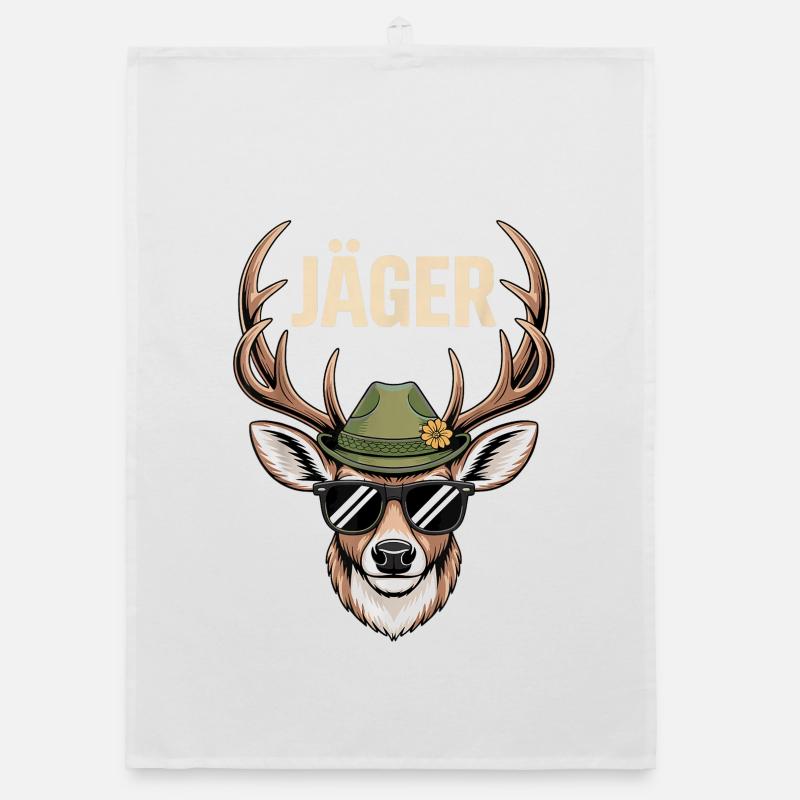 Jäger Hirsch mit Hut Sonnenbrille Organic Geschirrtuch