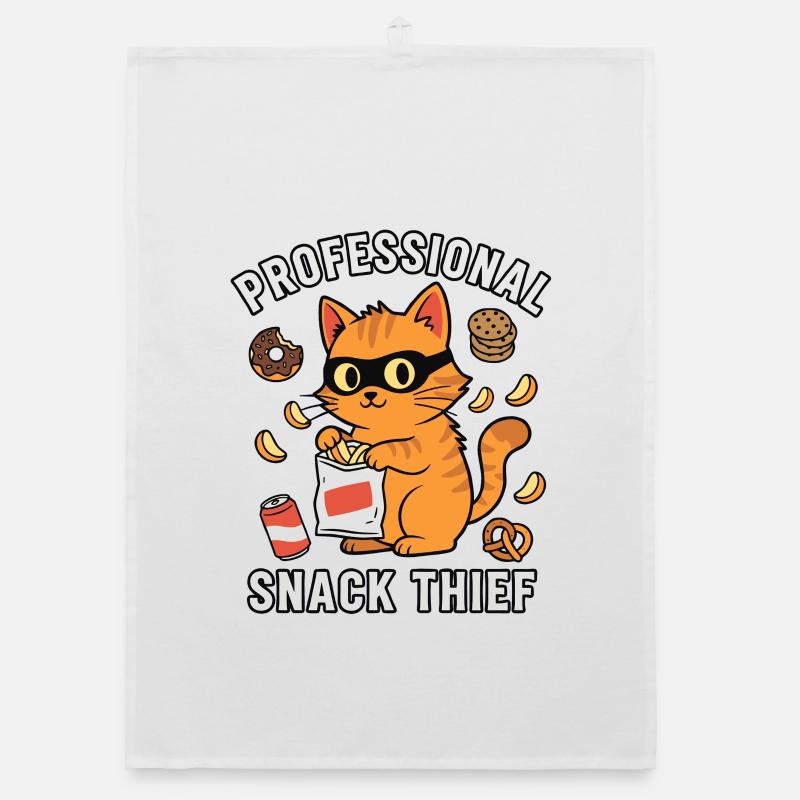 Voleur de snacks professionnel, chat drôle coquin Torchon bio