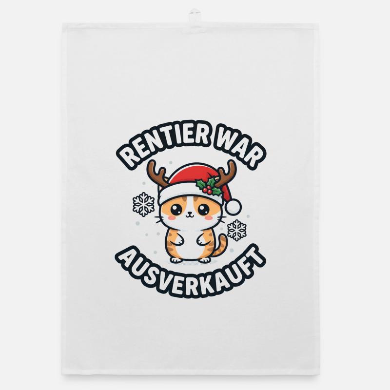 Reindeer Cat de Noël Complet - Torchon bio - blanc