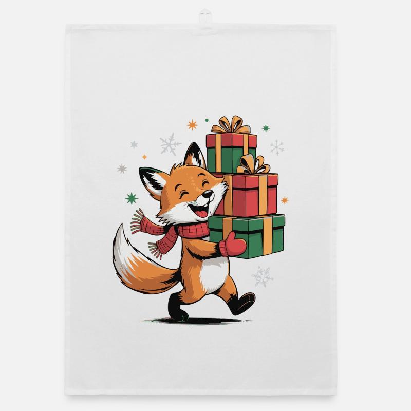 Fuchs mit Weihnachtsgeschenken Organic Geschirrtuch