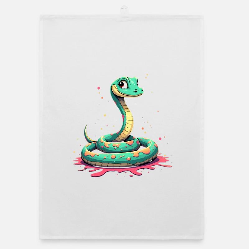 Teal snake with paint splashes Organic dish towel