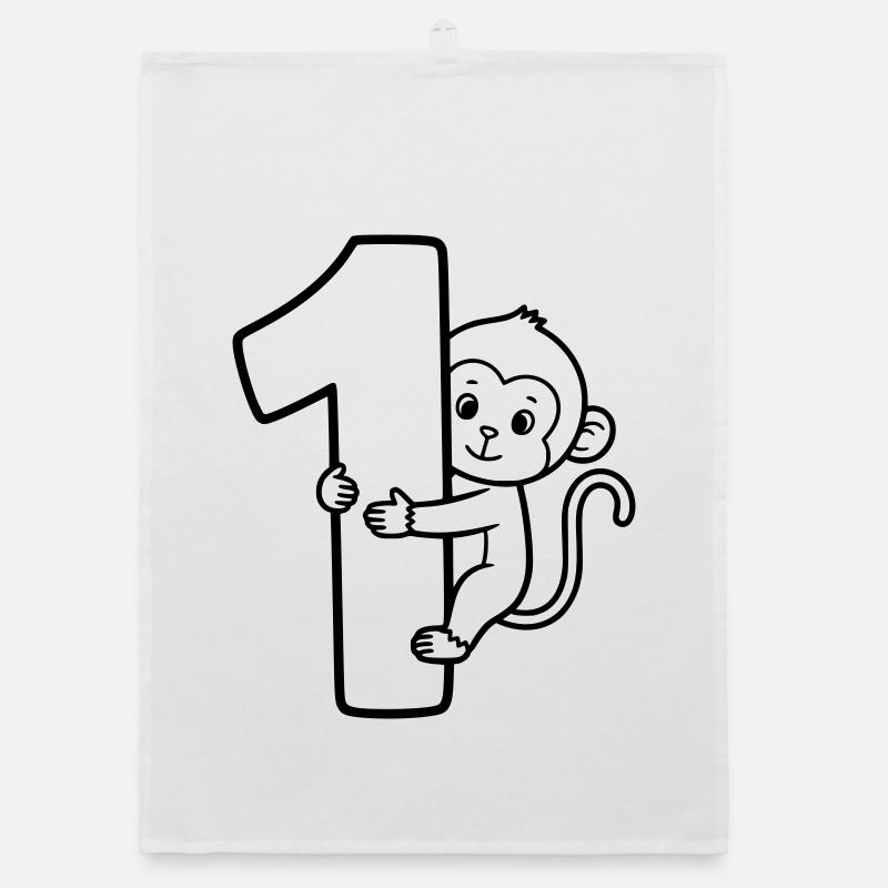Funny Monkey with Number 1 Cartoon Illustration Organic dish towel