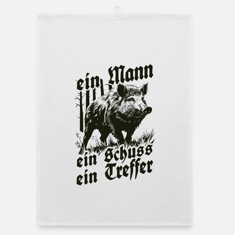 Ein Mann ein Schuss ein Treffer Wildschwein Jagd Organic Geschirrtuch