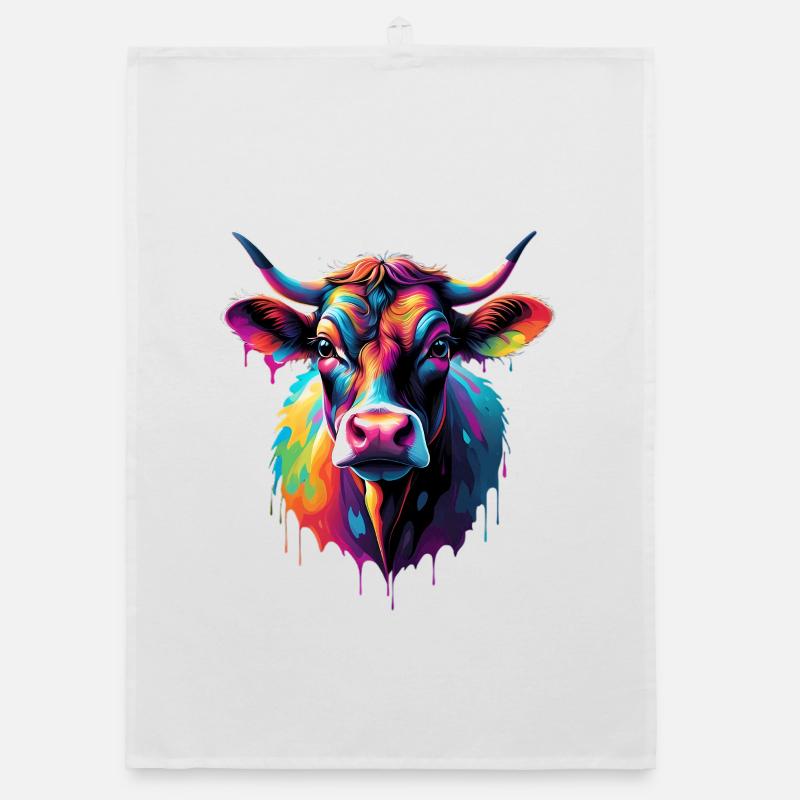 Bunte Kuh Kopf Farbexplosion Organic Geschirrtuch