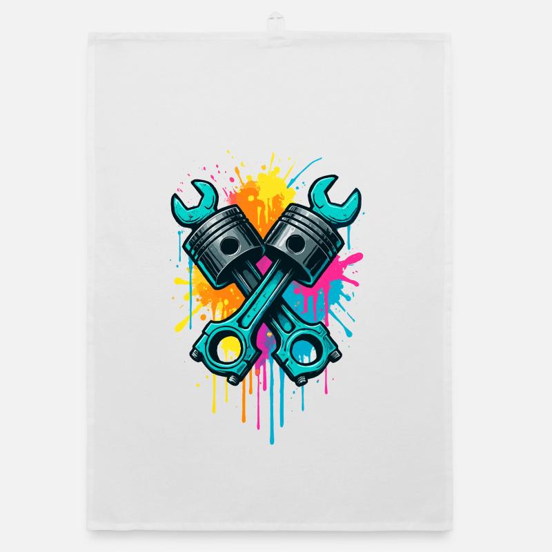 Screwdriver piston design, workshop mechanic Organic dish towel
