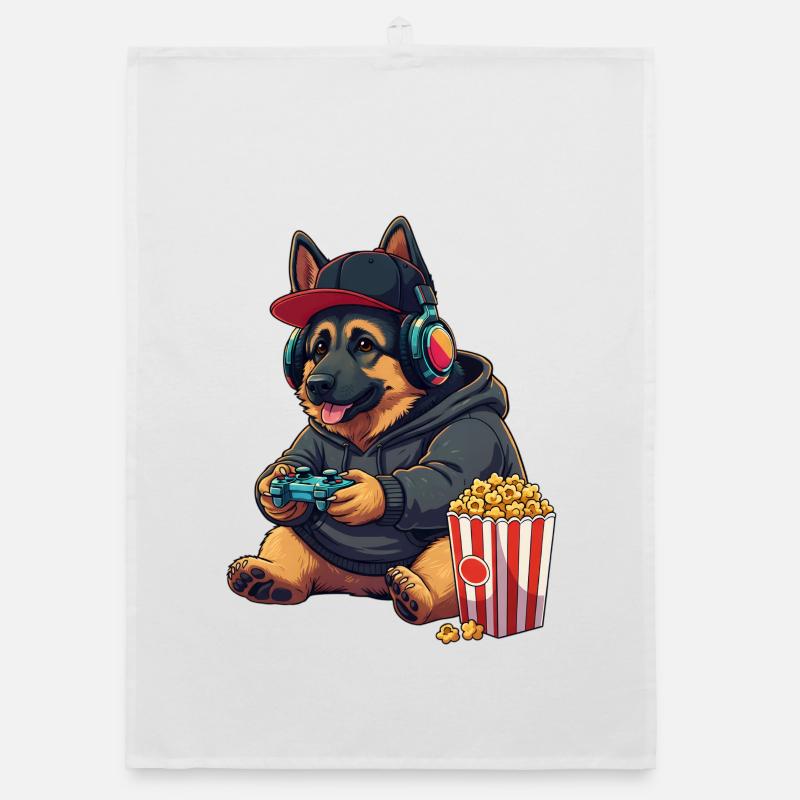 Deutscher Schäferhund mit Popcorn Organic Geschirrtuch