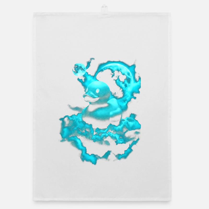 Neon room duck over blue cloud Organic dish towel
