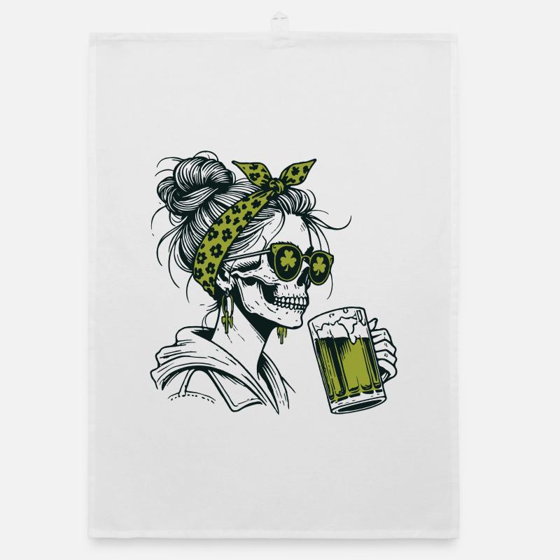 Squelette de trèfle avec bière, Saint Patrick drôle Torchon bio