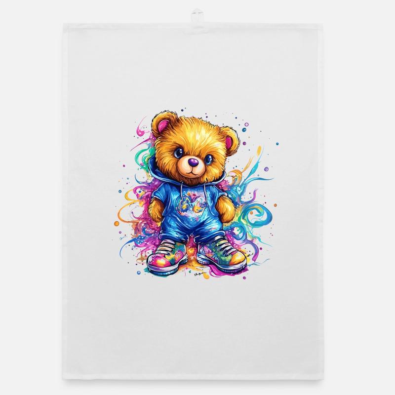 Colorful Teddy Bear Splash Pullover Hoodie Organic dish towel