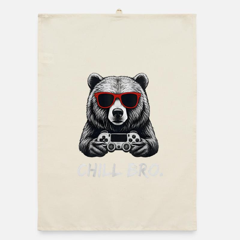 Gamer Bear with Controller & Sunglasses Chill Bro Organic dish towel