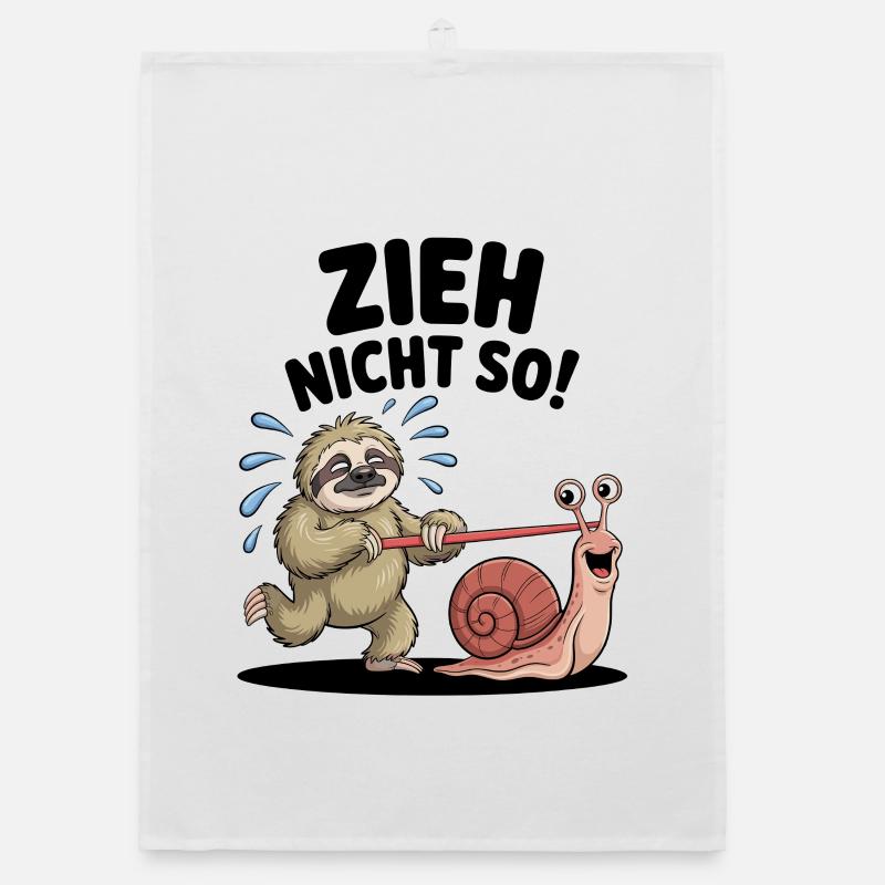 Sloth pulling snail, funny cartoon Organic dish towel