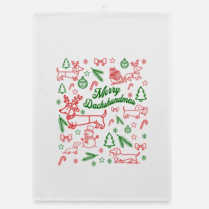 Dachshund Christmas Pattern Organic dish towel