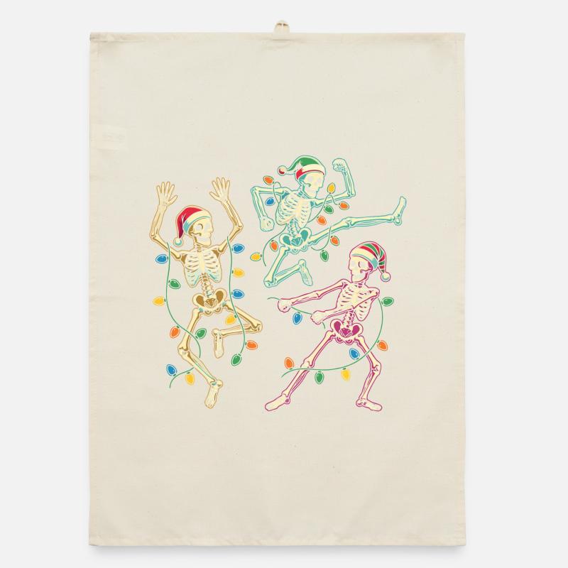Dancing Christmas skeletons Organic dish towel