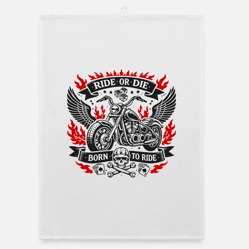 RIDE OR DIE | Biker Flames Gift Organic dish towel