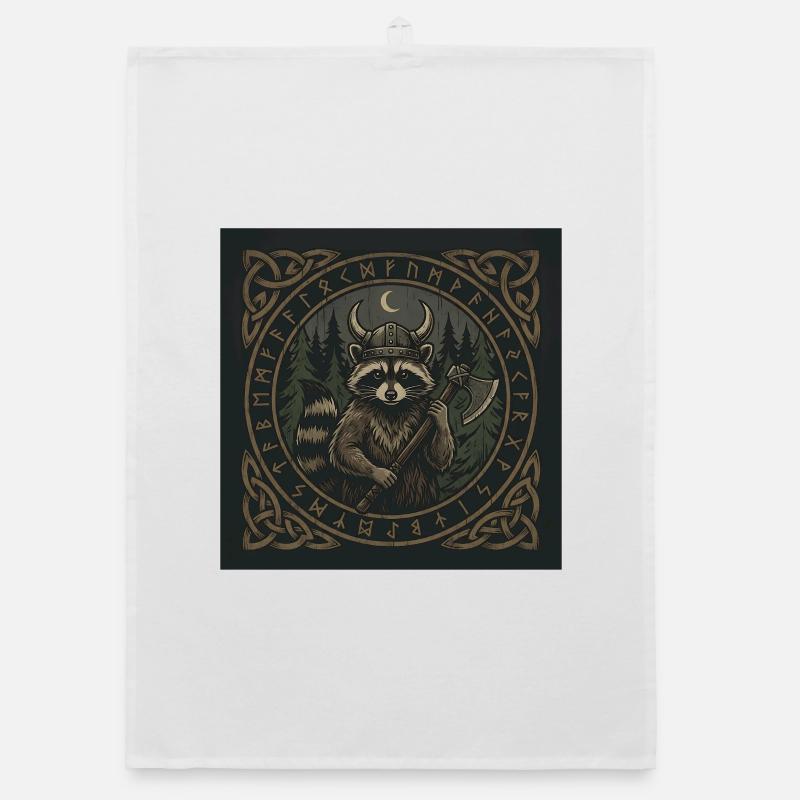 Wikinger Waschbär Krieger Mit Axt Runen Organic Geschirrtuch