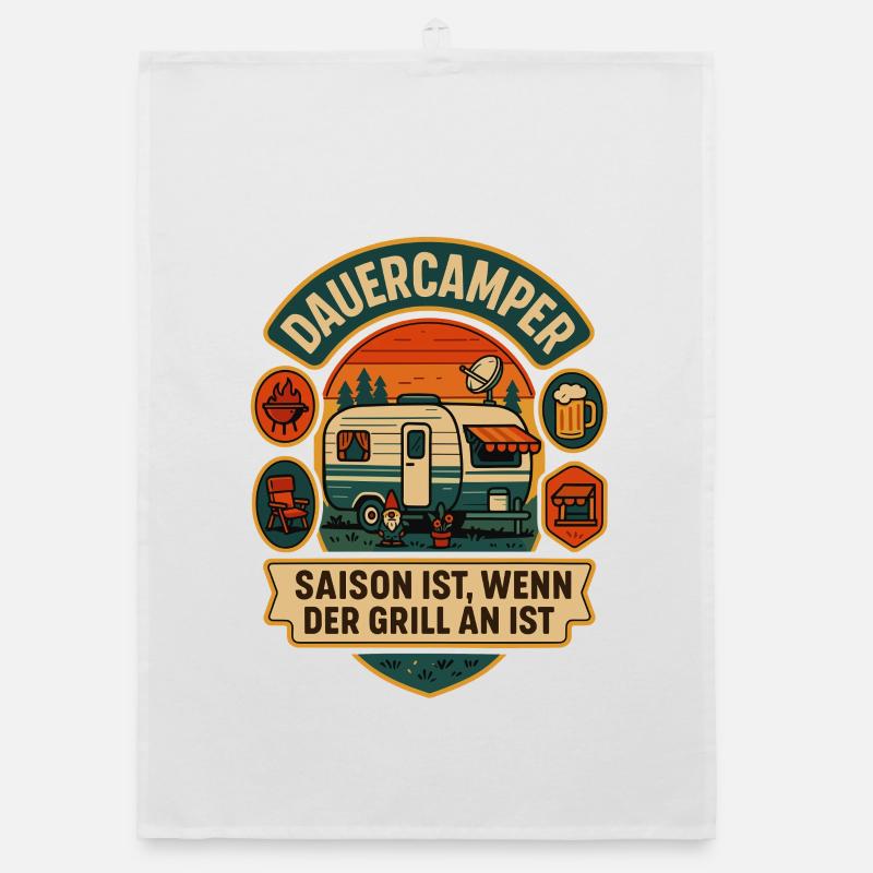 dauercamper grill spruch camping, geschenkidee Organic Geschirrtuch