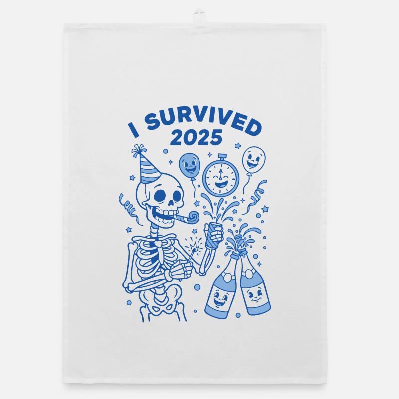 I Survived 2025 Skeleton Celebration Fun Organic dish towel