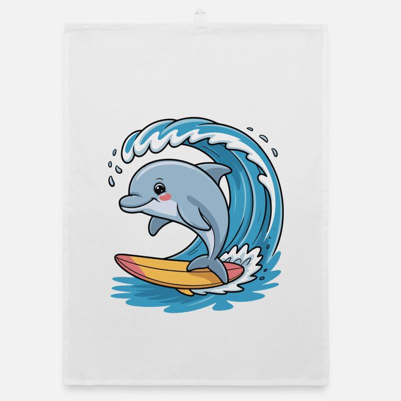 Dolphin Surfer on Wave Magic Organic dish towel