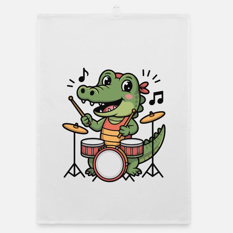Crocodile Drummer Cartoon Design Organic dish towel
